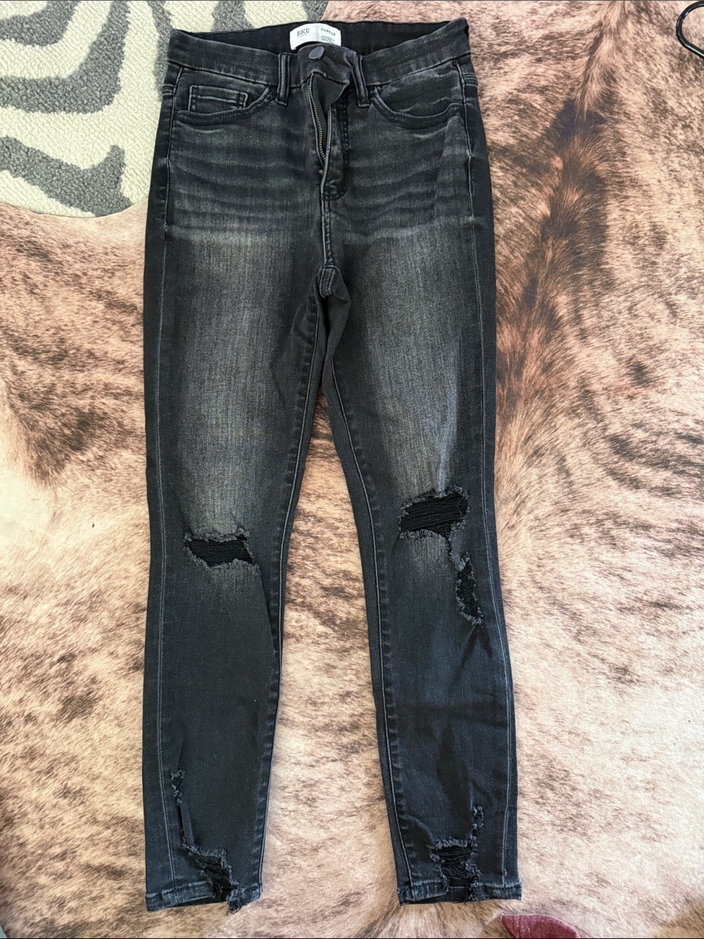 BKE Women's Black Washed Ripped Skinny Jeans